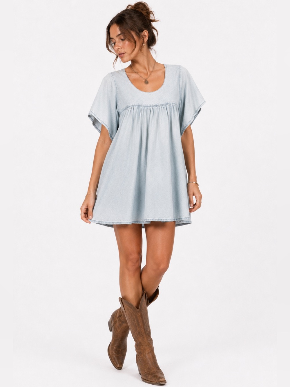 Lucky Brand Peli Flounce Chambray Tunic Mini Dress Size Small